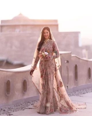 Katrina Kaif Looked Elegant In A Saree And Veil