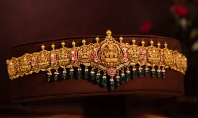 Gold Kamarbandh With Emerald Drops