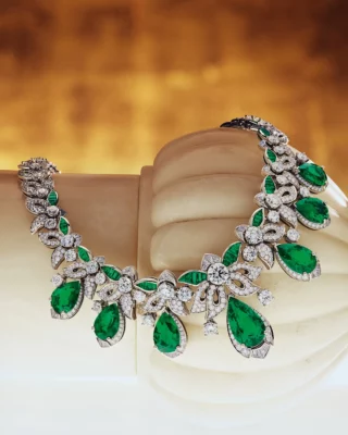 A Diamond Necklace Studded With Emeralds, Bvlgari