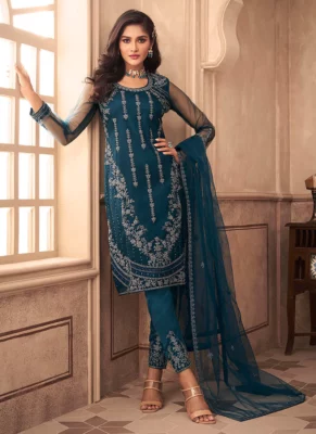 Blue Pakistani Suit With Embroidery Work