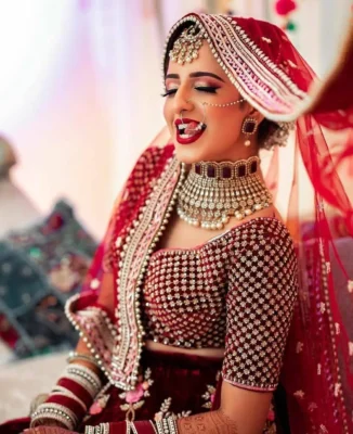Ruby Necklace With Red Lehenga Ensemble