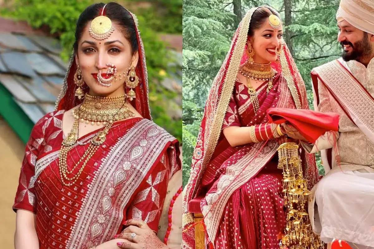 The classic combination of gold jewellery with traditional red bridal attire