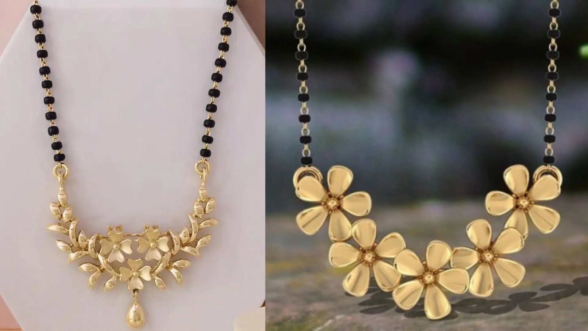 A floral mangalsutra with detailing or a daffodil-inspired pendant.