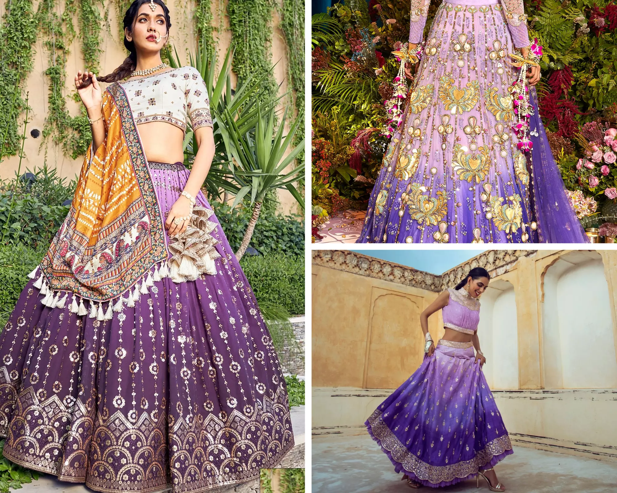 plum ombre bridal lehenga
