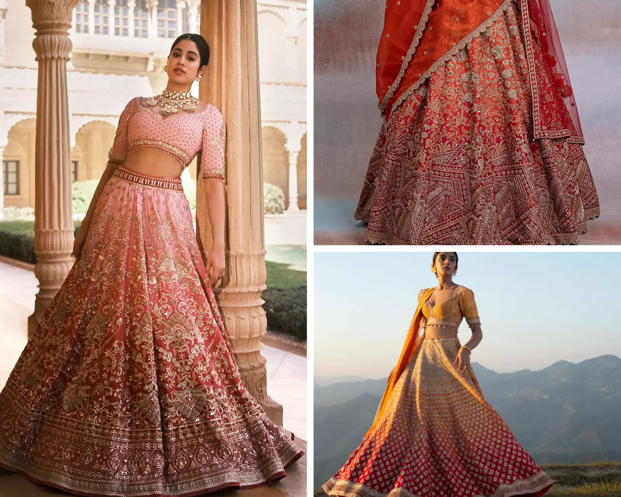 red ombre bridal lehenga