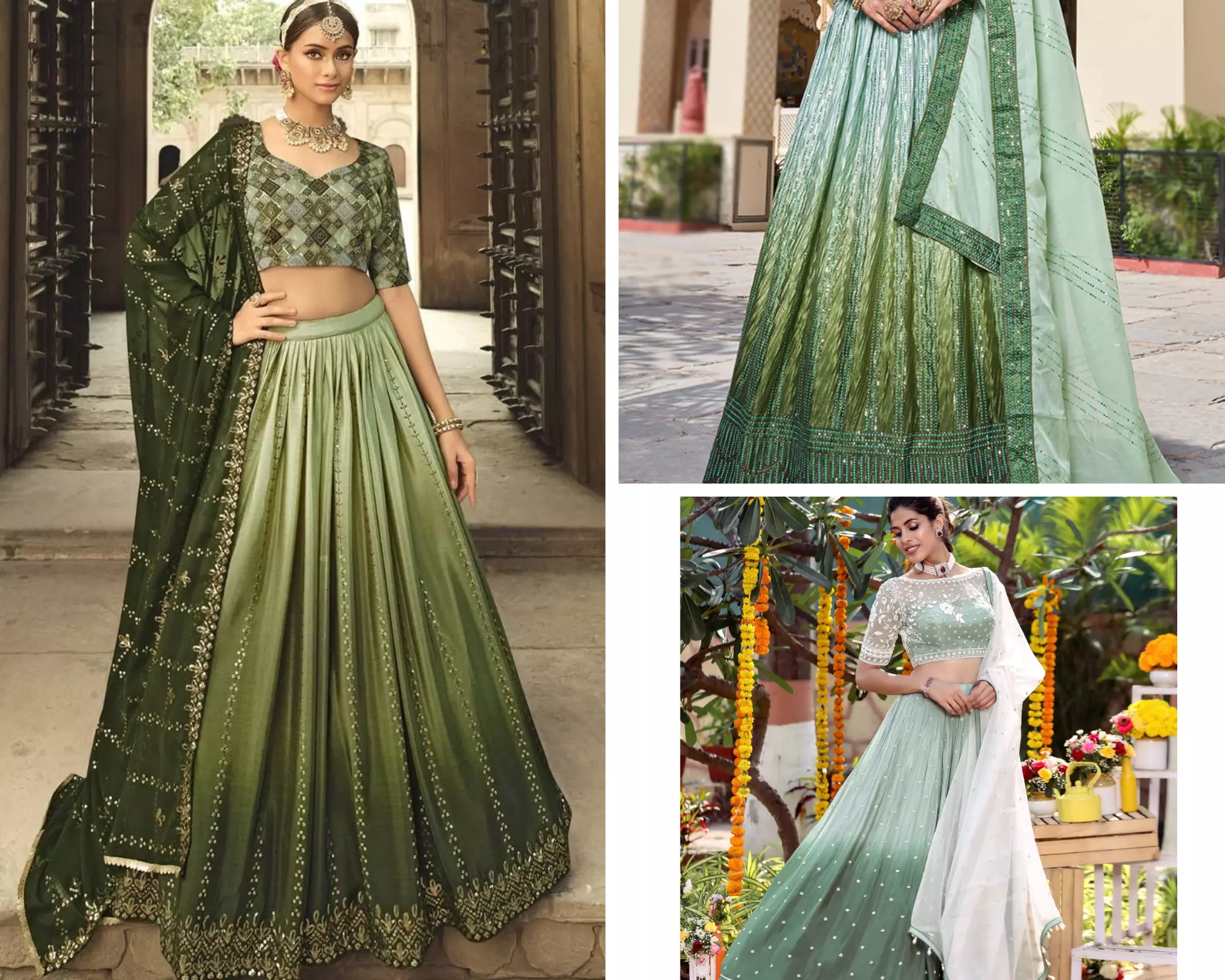 sage green ombre bridal lehenga
