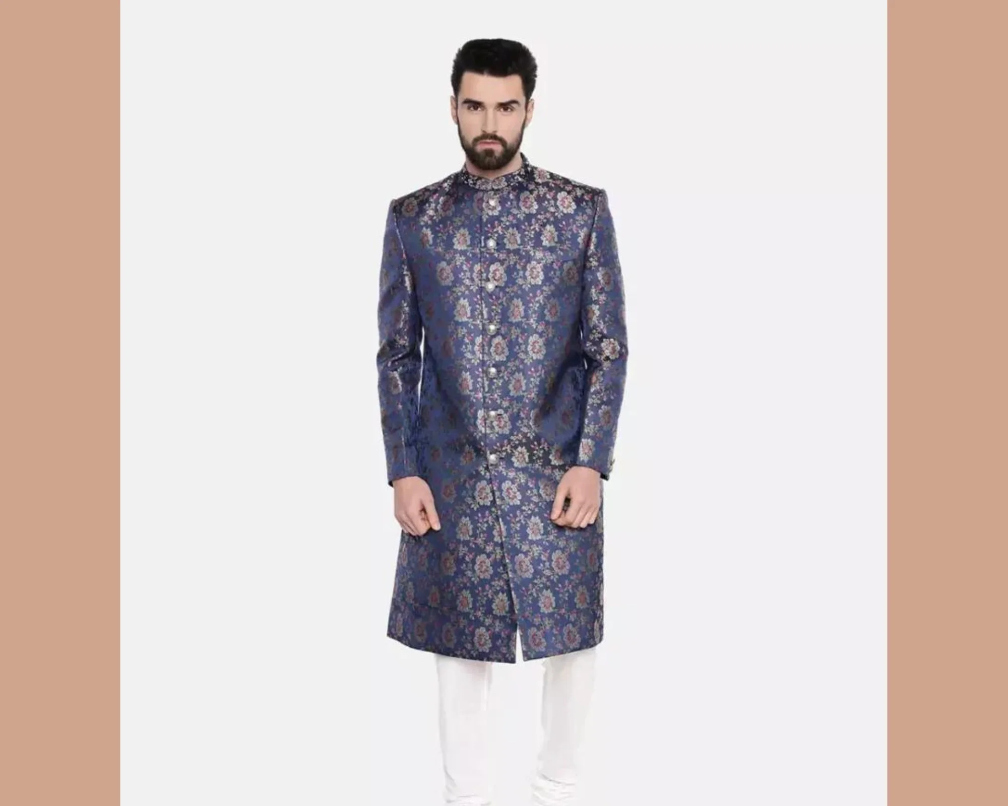 Blue Banaras Brocade Sherwani