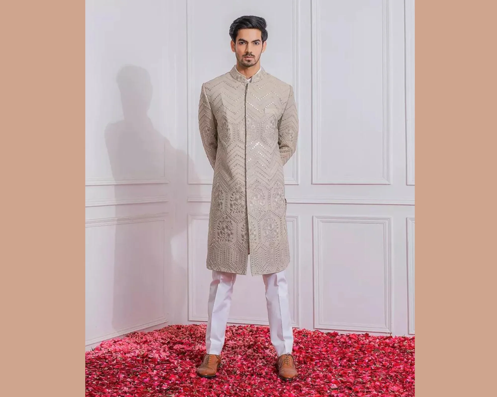 Grey Sambrial Indo-Western Achkan Sherwani