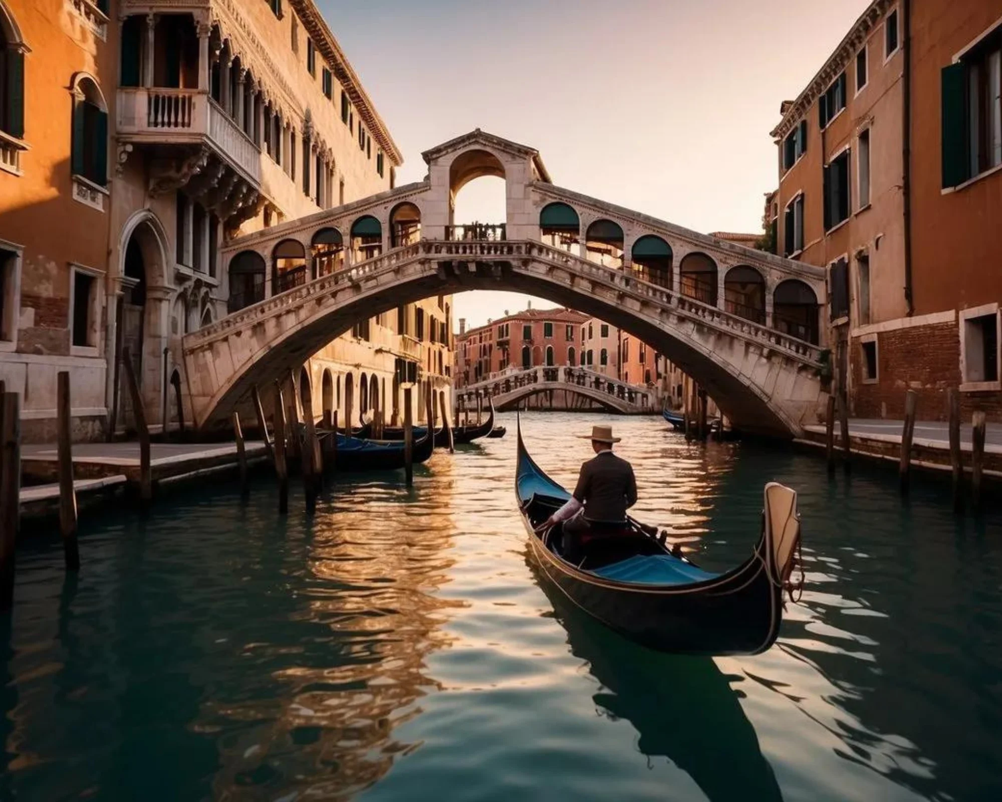 Beautiful architecture along the river in Venice with romantic boat ride
