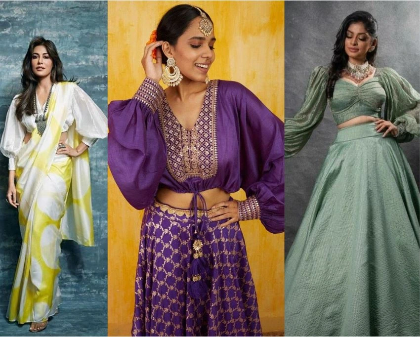 Women wearing bishop sleeve design blouse
