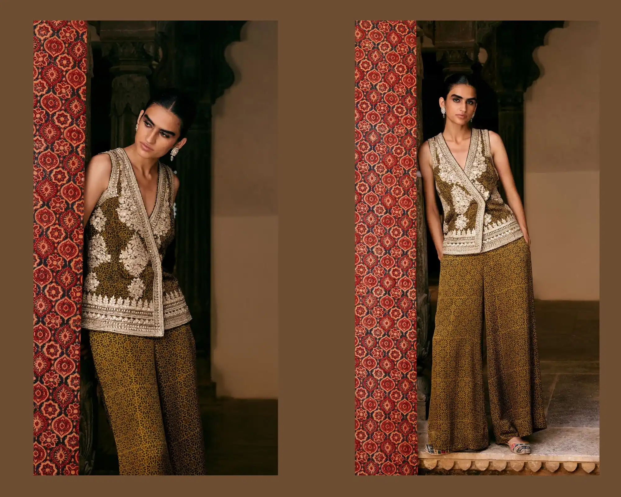 Bahada Ajrakh Hand Block Printed Silk Palazzo Set from anita dongre
