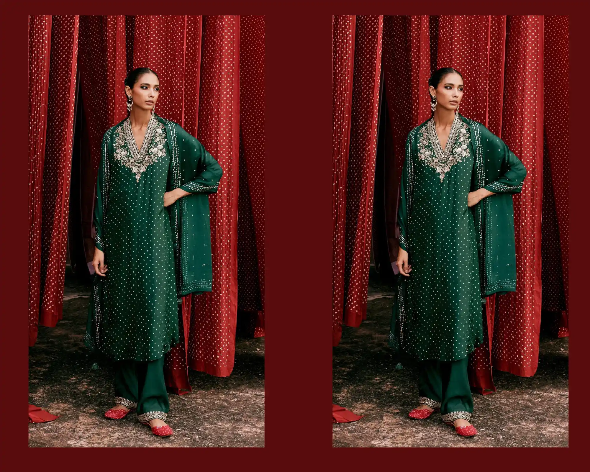 Gulsahro Handcrafted Green Silk Kurta Set from anita dongre