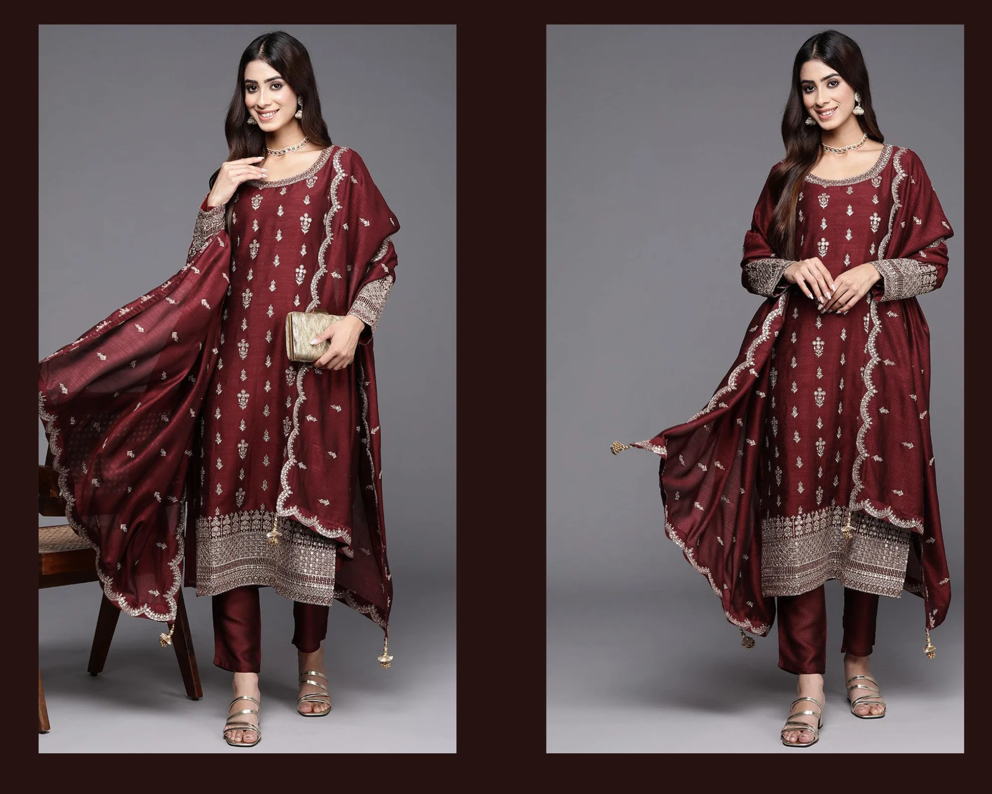 Maroon Embroidered Silk Blend Pakistani Suit from Libas