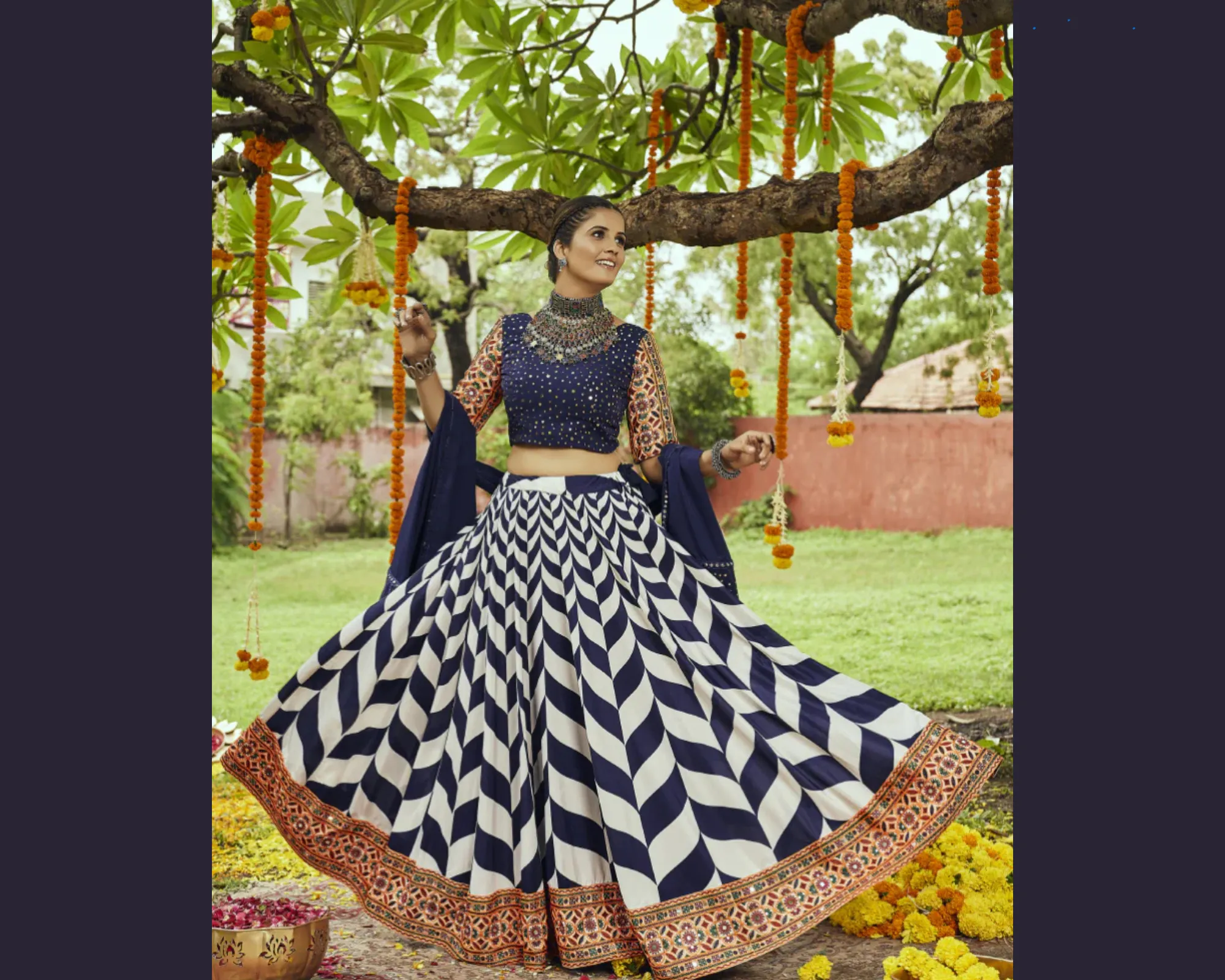 patterned lehenga for nvavratri