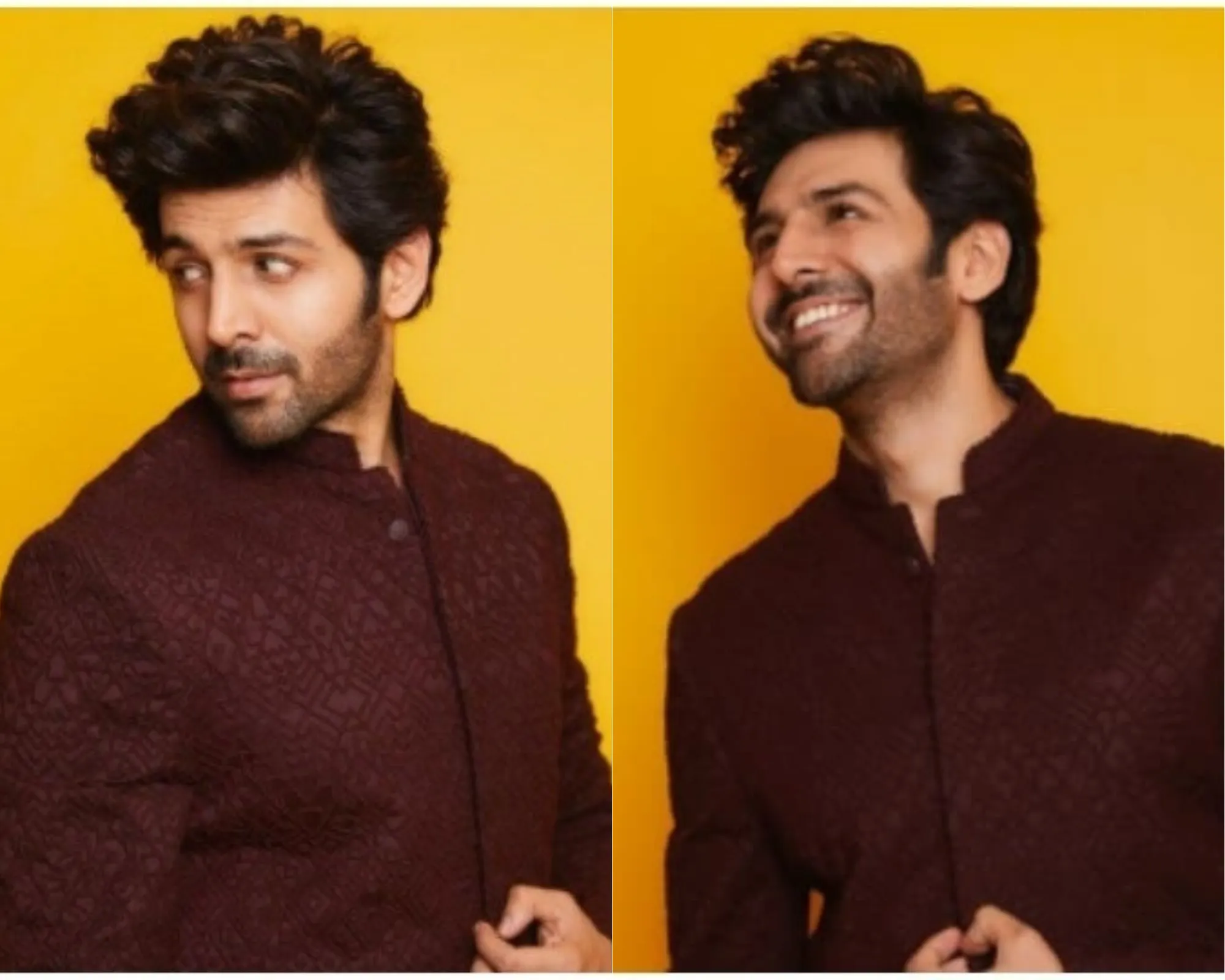 kartik aryan in maroon kunal rawal kurta
