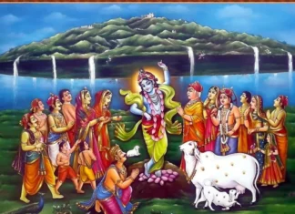 Wedding Affair Wishes an Auspicious and Fruitful Govardhan Puja Lord Krishna raising mountain with his finger