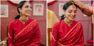 Sobhita Dhulipala Stuns in Red Saree for Pelli Kuthuru pelli kuthuru
