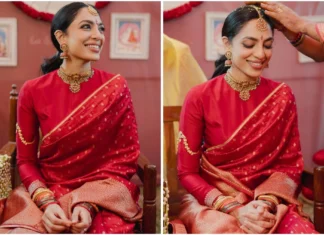 Sobhita Dhulipala Stuns in Red Saree for Pelli Kuthuru pelli kuthuru