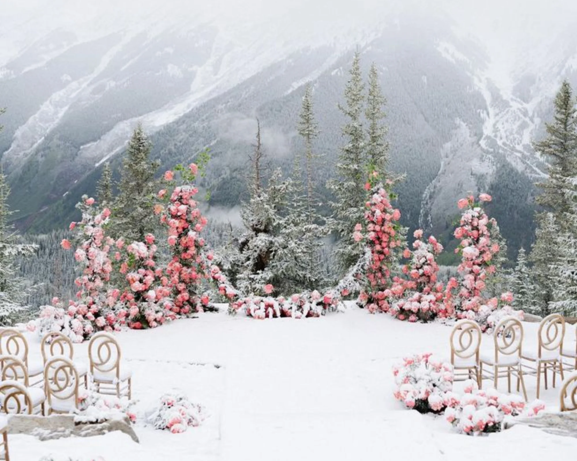 Floral-Arrangements in Snow Forest Wedding Decor