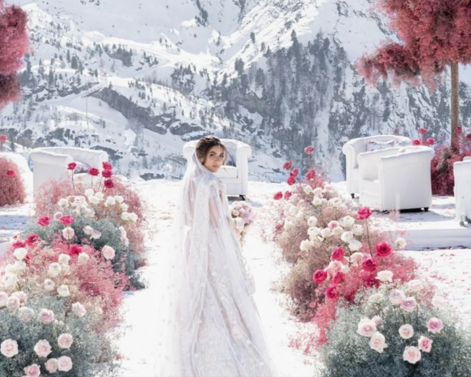 Venue Setup Snow Forest Wedding Decor