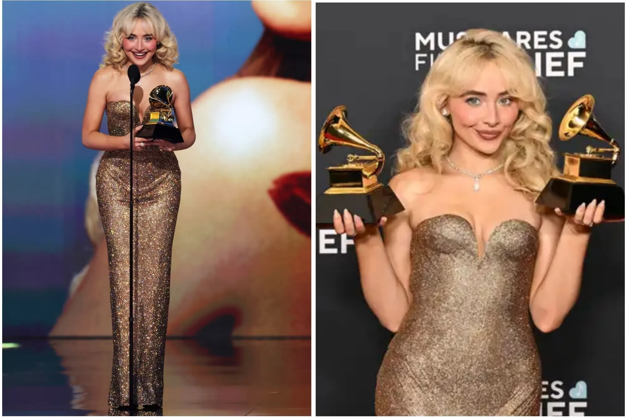 sabrina carpenter in versace at grammys 2025